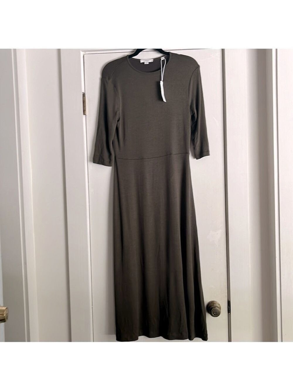 VINCE | Army Green Stretch Elbow Sleeve Jersey Midi Dress Small - Picture 3 of 13